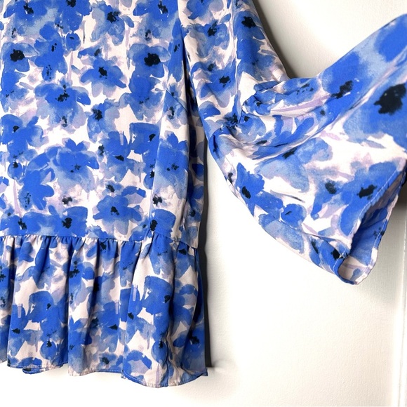 Women’s J Crew Floral Peplum Top Shirt Ruffled Blue Off White - Picture 4 of 8
